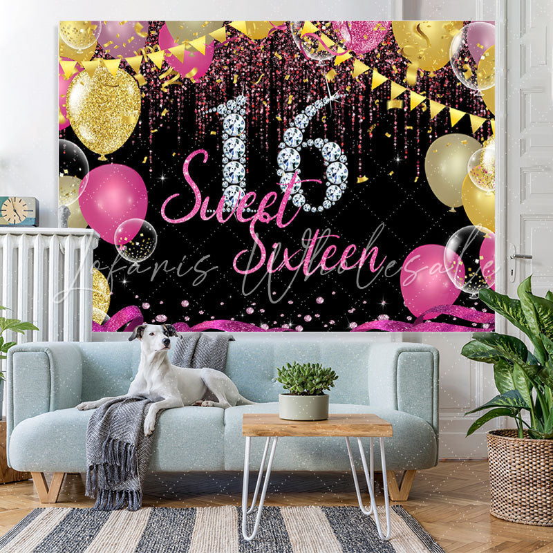 Lofaris Silver Diamonds And Glitter Sweet 16 Birthday Backdorp