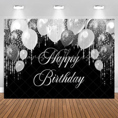 Lofaris Silver Glitter Balloon Black Birthday Party Backdrop