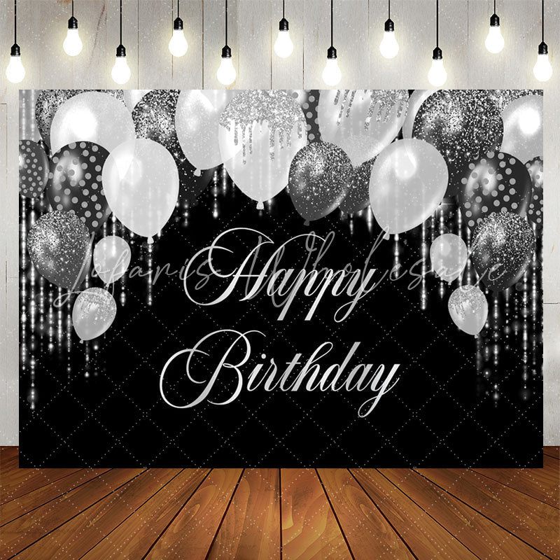 Lofaris Silver Glitter Balloon Black Birthday Party Backdrop