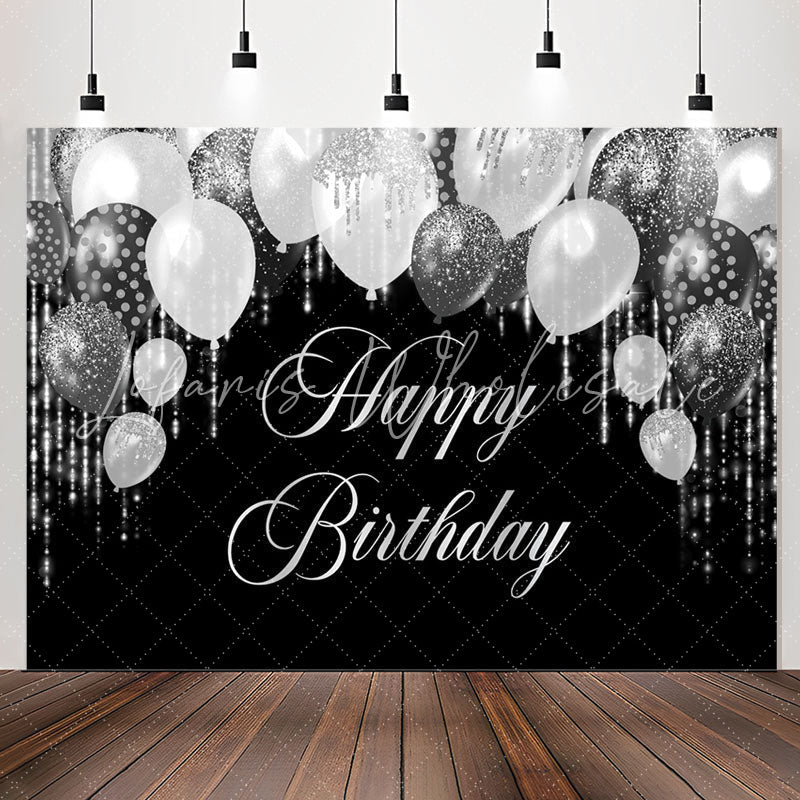 Lofaris Silver Glitter Balloon Black Birthday Party Backdrop