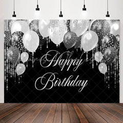 Lofaris Silver Glitter Balloon Black Birthday Party Backdrop
