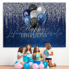 Lofaris Silver Glitter Blue Happy Birthday Backdrop For Girl