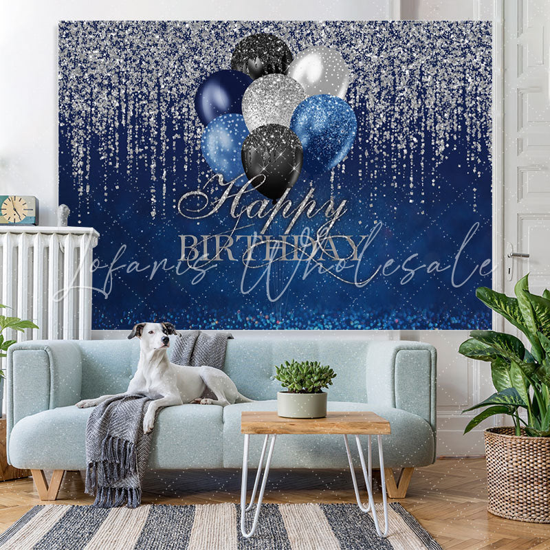 Lofaris Silver Glitter Blue Happy Birthday Backdrop For Girl