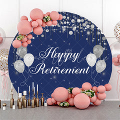 Lofaris Silver Glitter Bokeh Blue Round Retirement Backdrop