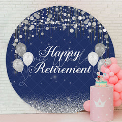 Lofaris Silver Glitter Bokeh Blue Round Retirement Backdrop
