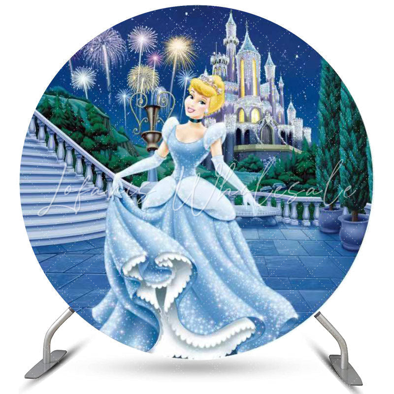 Lofaris Silver Glitter Castle Round Princess Birthday Backdrop