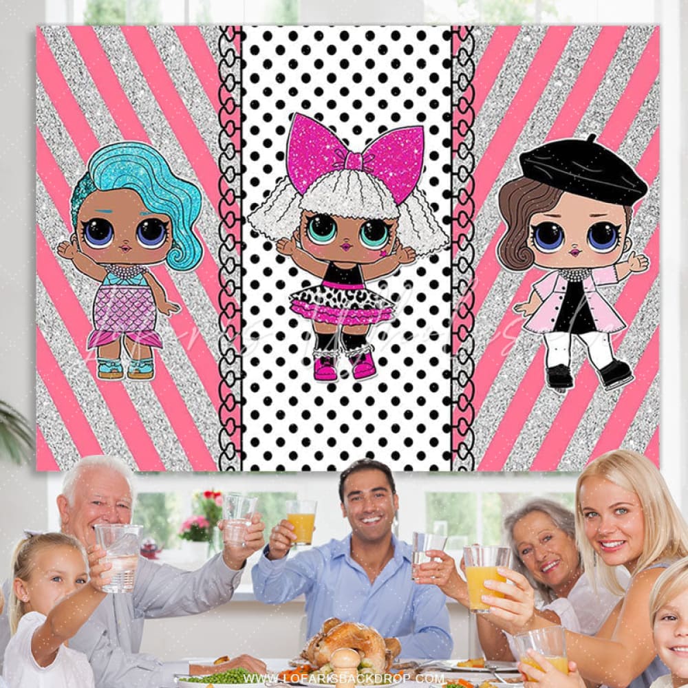 Lofaris Silver Glitter Little Girls Pink Happy Birthday Backdrop