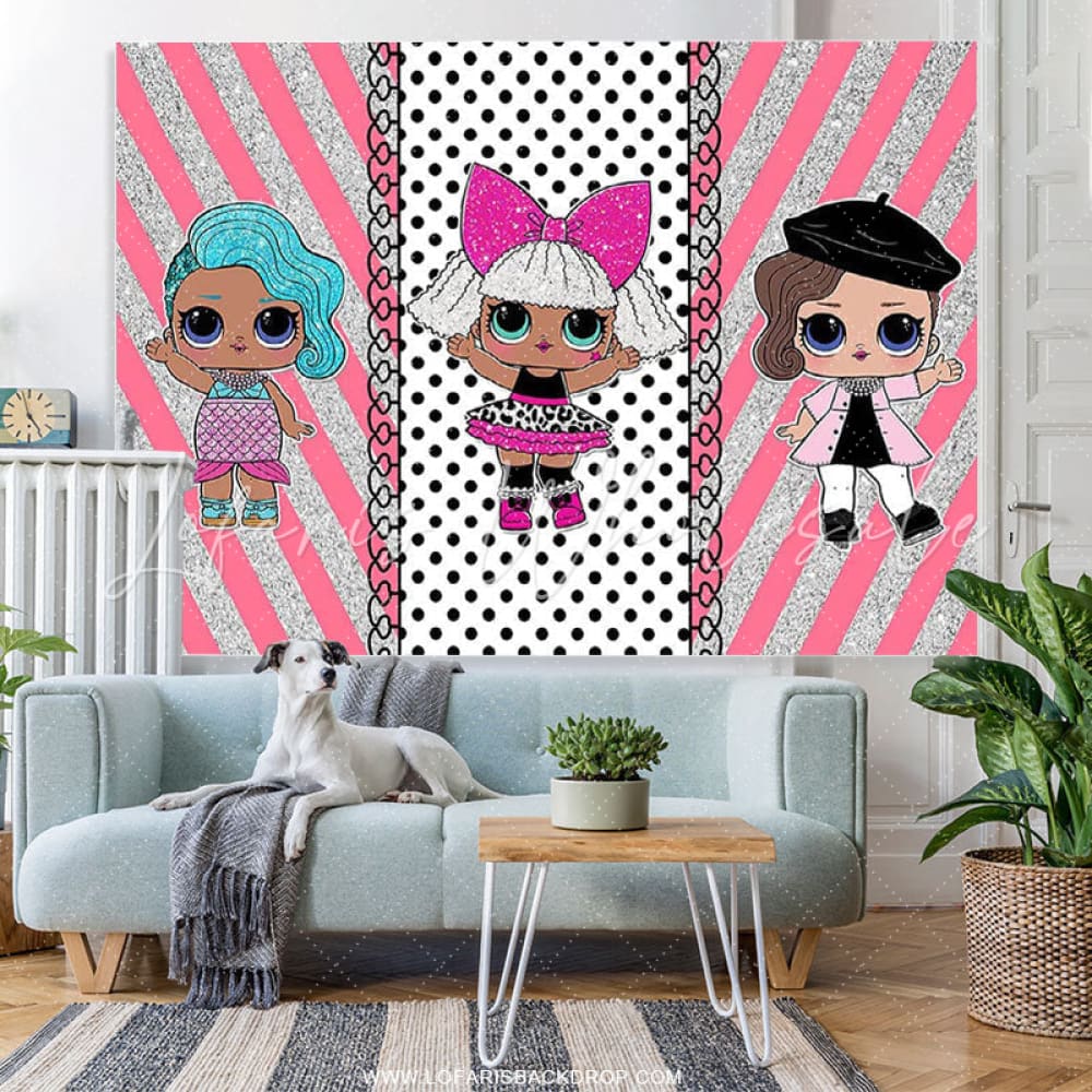 Lofaris Silver Glitter Little Girls Pink Happy Birthday Backdrop