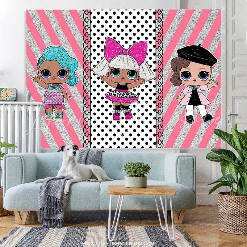 Lofaris Silver Glitter Little Girls Pink Happy Birthday Backdrop
