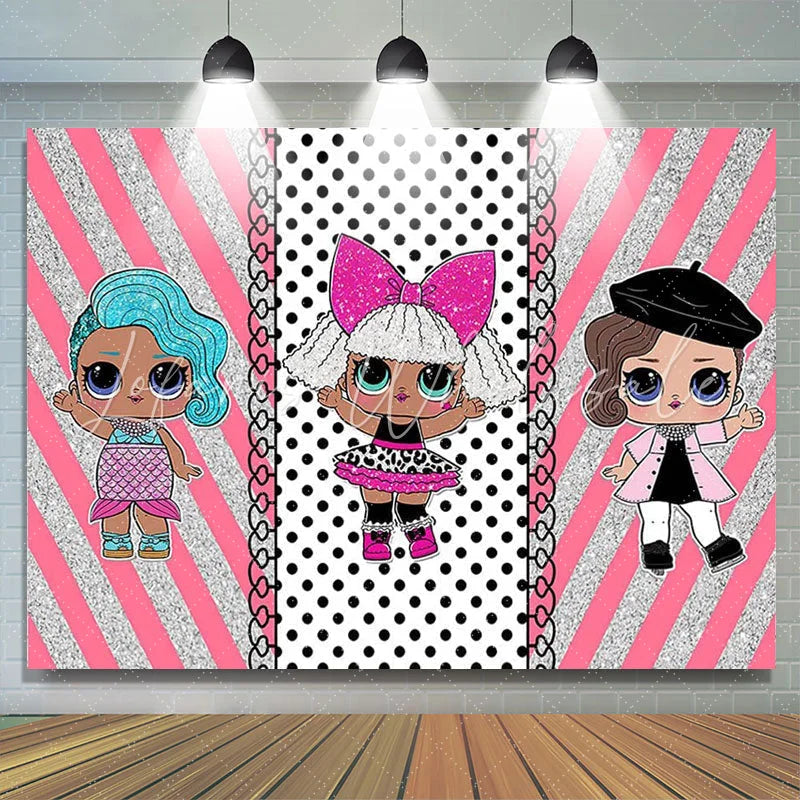 Lofaris Silver Glitter Little Girls Pink Happy Birthday Backdrop