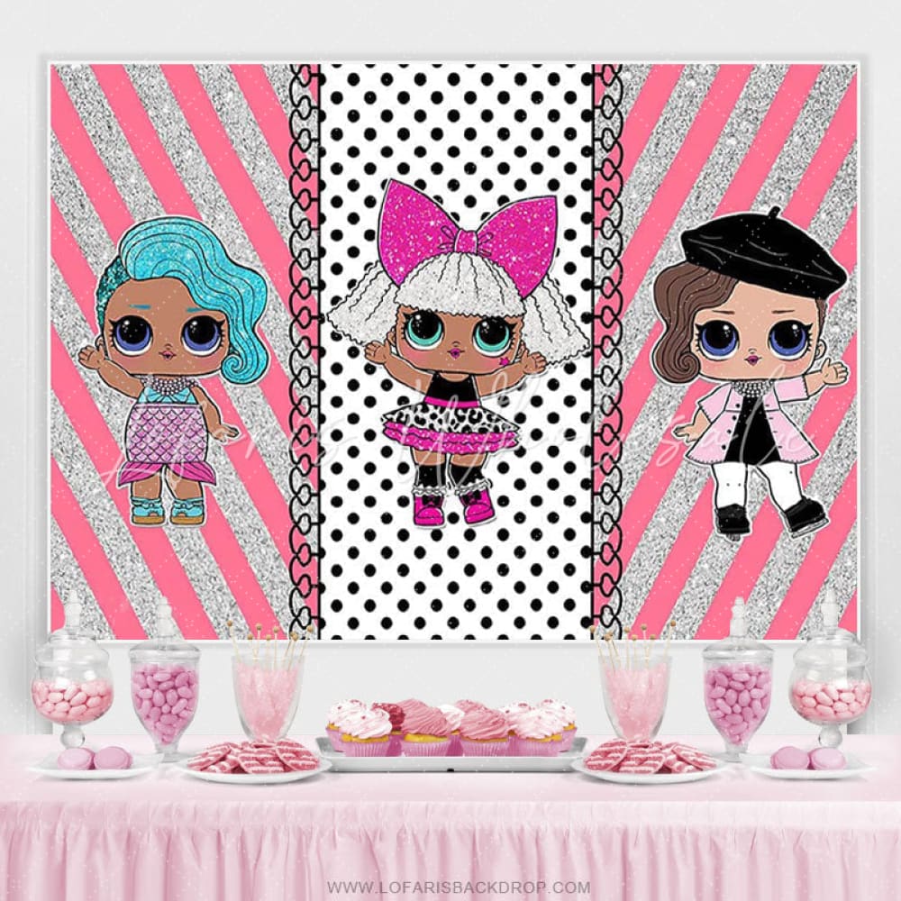 Lofaris Silver Glitter Little Girls Pink Happy Birthday Backdrop