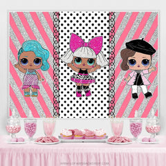 Lofaris Silver Glitter Little Girls Pink Happy Birthday Backdrop