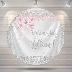 Lofaris Silver Glitter Pink Bowknot Girl Baby Shower Backdrop