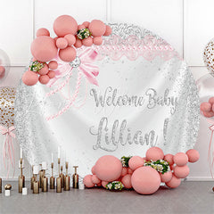 Lofaris Silver Glitter Pink Bowknot Girl Baby Shower Backdrop