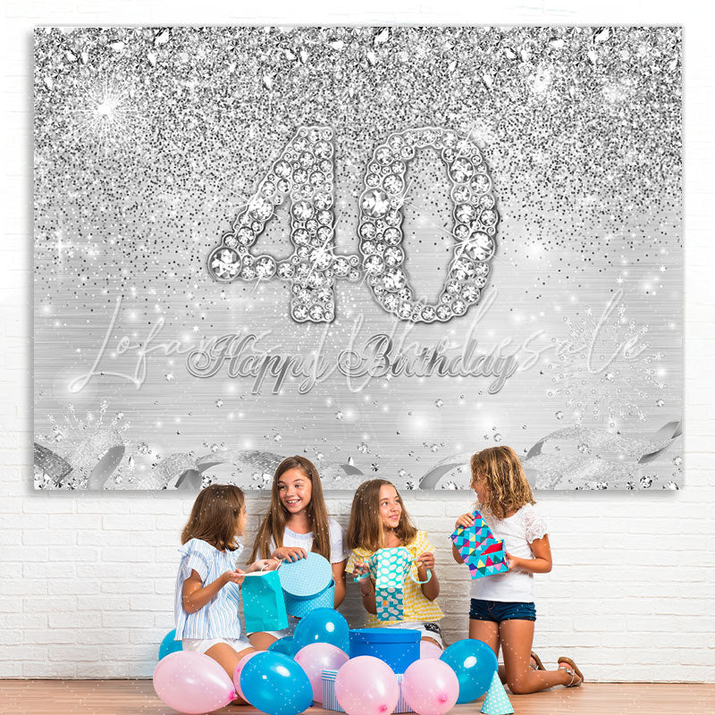 Lofaris Silver Glitter Simple Happy 40Th Birthday Backdrop
