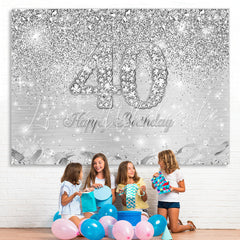 Lofaris Silver Glitter Simple Happy 40Th Birthday Backdrop
