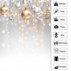 Lofaris Silver Ribbon Gold Ball Christmas Bokeh Backdrop