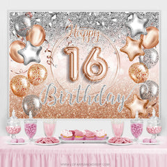 Lofaris Silver Rose Gold Balloon Happy 16Th Birthday Backdrop