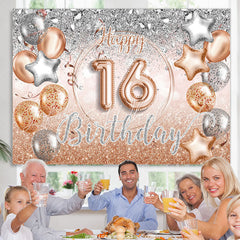 Lofaris Silver Rose Gold Balloon Happy 16Th Birthday Backdrop
