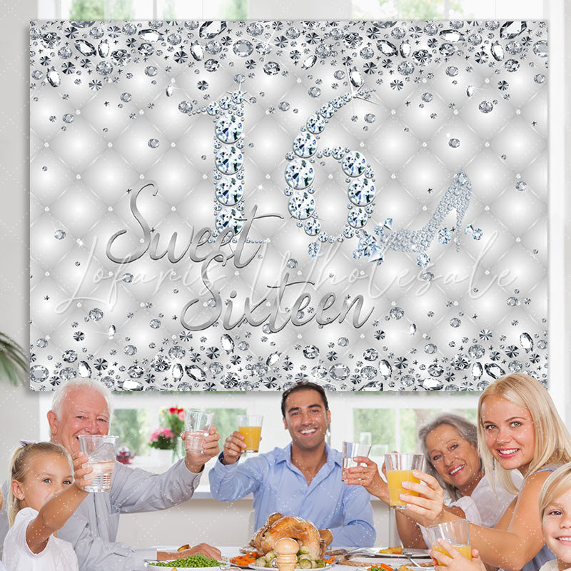 Lofaris Silver Shiny Diamond Sweet Sixteen Birthday Backdrop