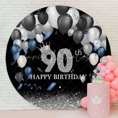 Lofaris Silver Sparkling Black Circle 90th Birthday Backdrop