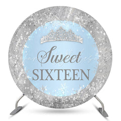 Lofaris Silver Sparkling Snowflake Round Sweet 16 Backdrop