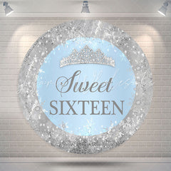 Lofaris Silver Sparkling Snowflake Round Sweet 16 Backdrop