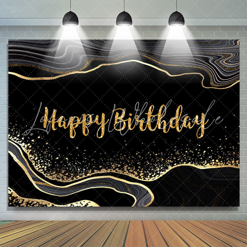 Lofaris Simple Black And Golden Glitter Happy Birthday Backdrop