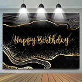 Lofaris Simple Black And Golden Glitter Happy Birthday Backdrop