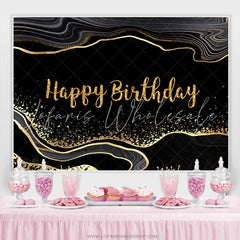 Lofaris Simple Black And Golden Glitter Happy Birthday Backdrop