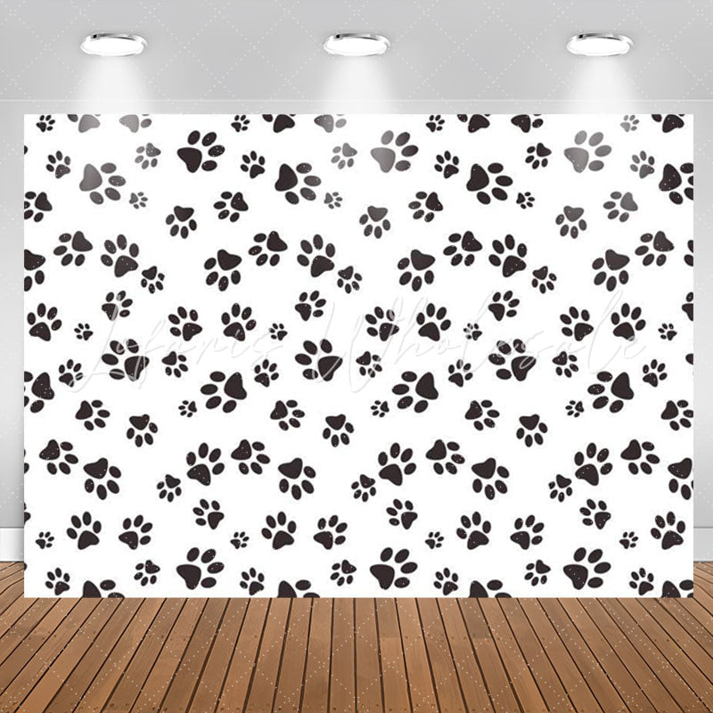 Lofaris Simple Black Dog Paws White Party Backdrop For Boys