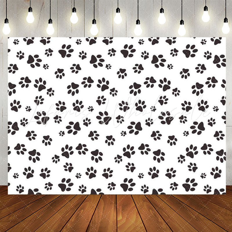 Lofaris Simple Black Dog Paws White Party Backdrop For Boys