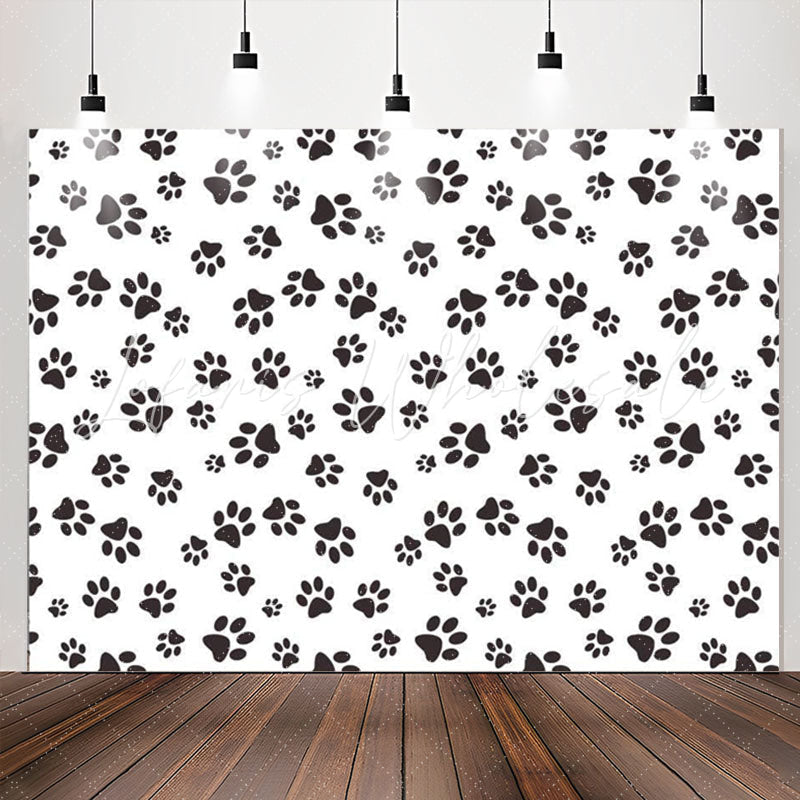 Lofaris Simple Black Dog Paws White Party Backdrop For Boys