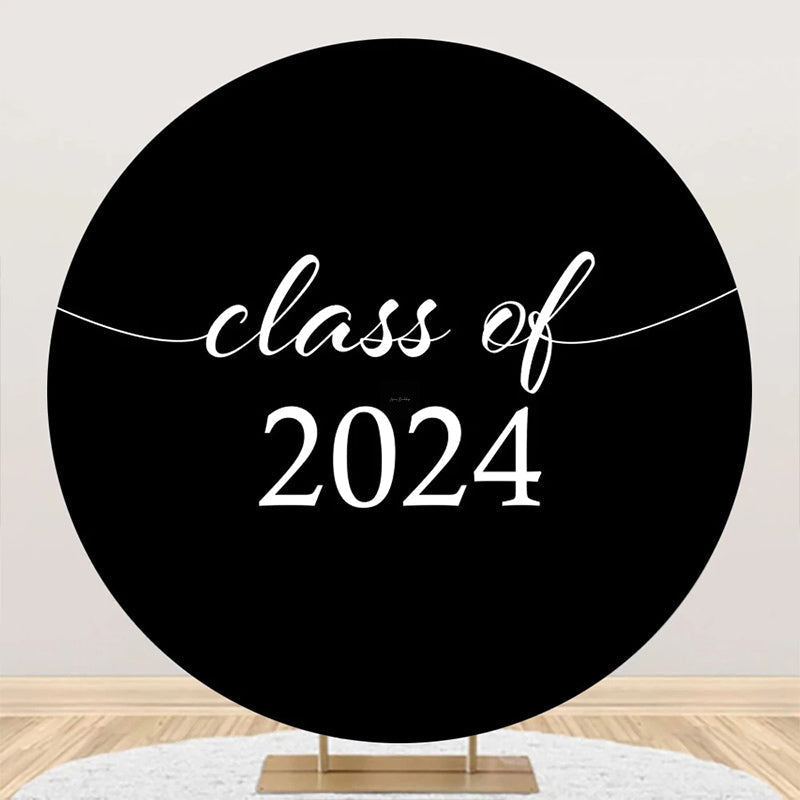 Lofaris Simple Black White Class Of 2024 Round Grad Backdrop