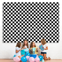 Lofaris Simple Black White Plaid Birthday Backdrop for Party