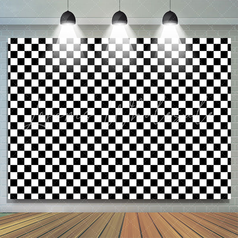 Lofaris Simple Black White Plaid Birthday Backdrop for Party