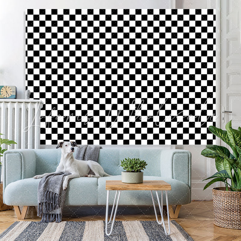 Lofaris Simple Black White Plaid Birthday Backdrop for Party