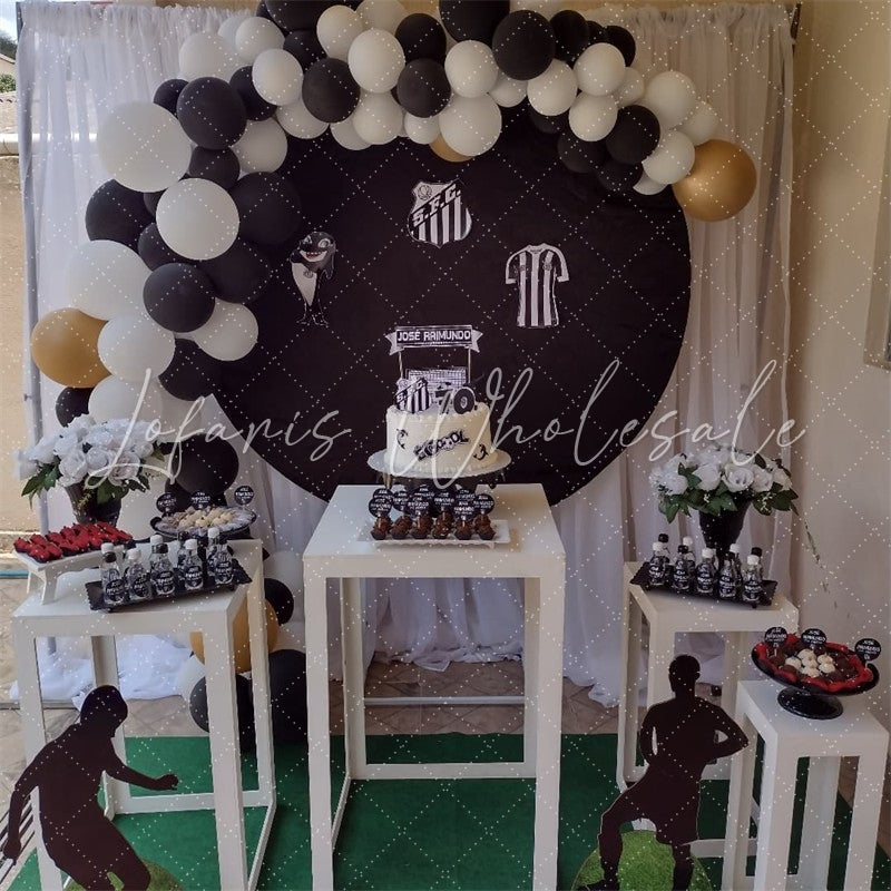 Lofaris Simple Black With White Pattern Round Birthday Backdorp