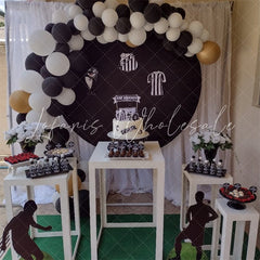 Lofaris Simple Black With White Pattern Round Birthday Backdorp
