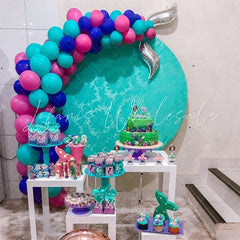 Lofaris Simple Blue Lace Ocean Themed Round Birthday Backdrop