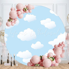 Lofaris Simple Blue Sky White Cloud Circle Birthday Backdrop