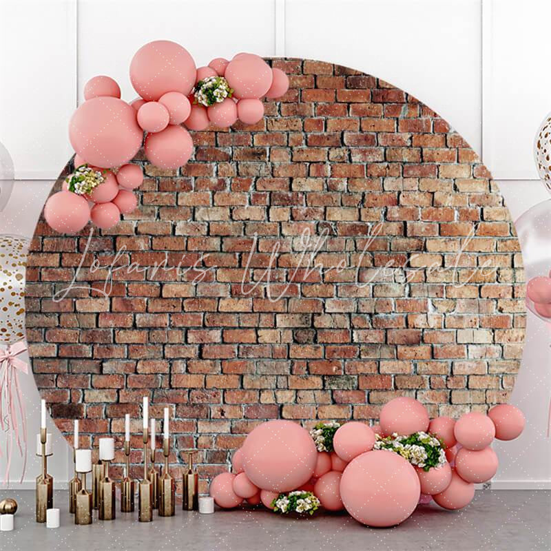 Lofaris Simple Brick Wall Round Backdrop For Happy Birthday