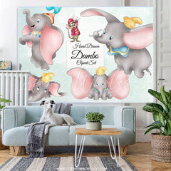 Lofaris Simple Cartoon Fly Elephant Birthday Backdrop Banner
