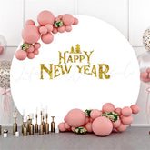 Lofaris Simple Circle Gold Glitter Happy New Year Backdrop