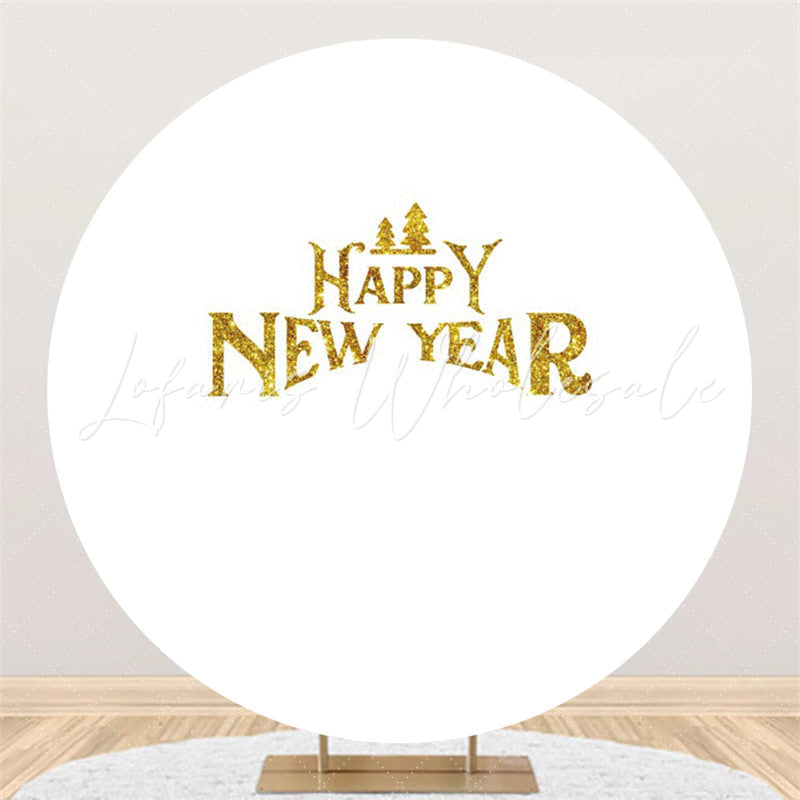 Lofaris Simple Circle Gold Glitter Happy New Year Backdrop