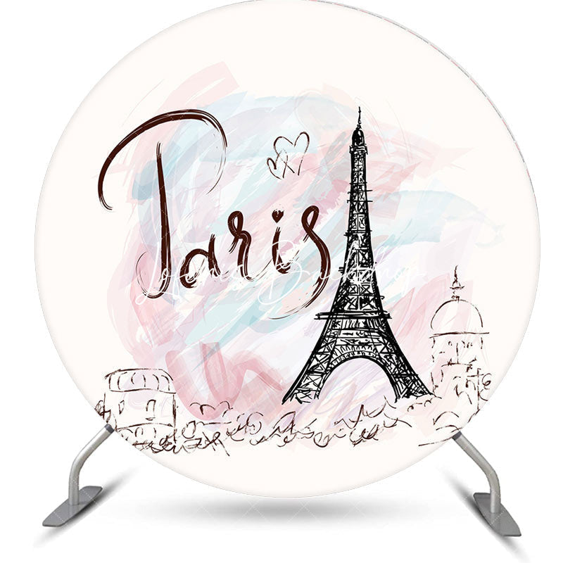 Lofaris Simple Drawing Paris Eiffel Tower Round Backdrop