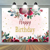 Lofaris Simple Floral Winter Theme Happy Birthday Backdrop