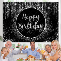 Lofaris Simple Glitter Black And White Happy Birthday Backdrop