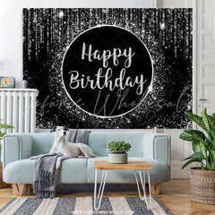 Lofaris Simple Glitter Black And White Happy Birthday Backdrop