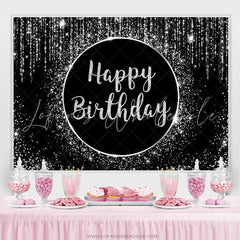Lofaris Simple Glitter Black And White Happy Birthday Backdrop